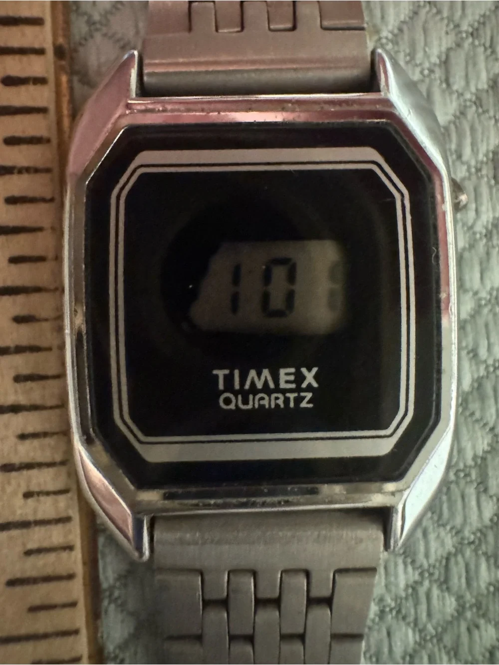 Unisex Timex Silver Stainless Steel Digital Watch with Black Dial